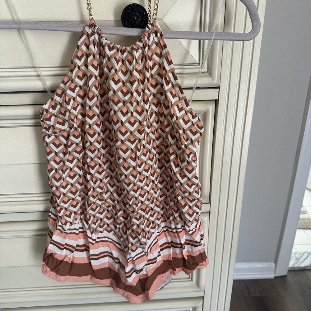 No Boundaries Geometric Brown and White Halter Top